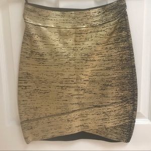 BCBG Gold Bandage Skirt SZ S
